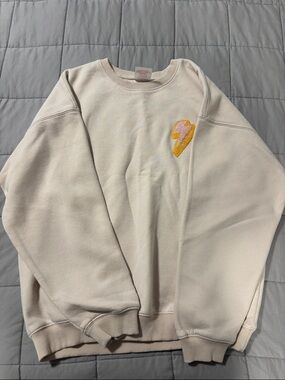Cream Crewneck Sweatshirt with Yellow & Pink Lightning Patch - Unbranded